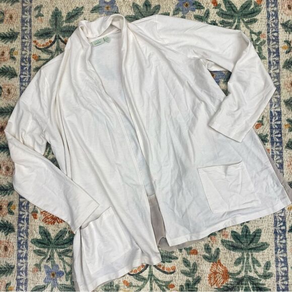 LOGO Lounge knit cardigan layered hem open front pockets size large white - Picture 1 of 6